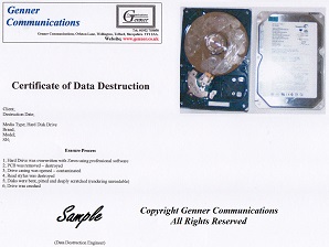 Local Hard Disk Drive data destruction certificate